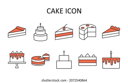 Vector illustration with cake icon. Sweet dessert. Outline drawing. 