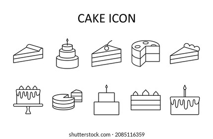 Ilustración vectorial con icono de pastel. Postre dulce. Dibujo de esquema. 