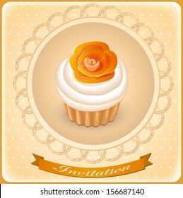 vector illustration cake on the orange background- eps10