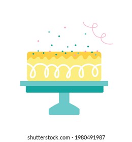Ilustración vectorial de la tarta en una placa aislada en fondo blanco.