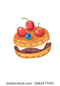 Vector illustration cake pastry topped with cherries