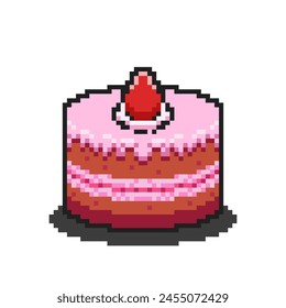 Vector Illustration of Cake with Pixel Art Design, perfect for food assets themed designs