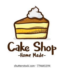 Vector Illustration Of A Cake Shop Logo Icon, With A Slice Of A Cake And Cream