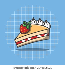 Vector illustration of a cake with strawberries on it in a flat design style. Sweet food.