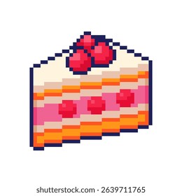 Vector Illustration of Cake Strawberry with Pixel Art Design, perfect for food assets themed designs