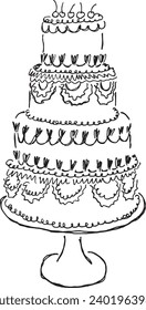 Vector illustration of cake in trend. Cake outline sketch