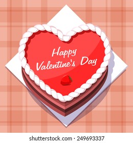 Vector illustration. Cake Valentine Heart Shaped. Happy Valentine's Day.