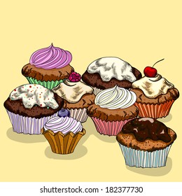 Vector illustration with cakes.