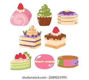 ilustração vetorial de bolos e doces