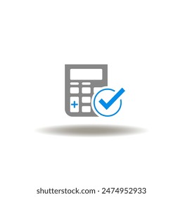 Vector illustration of calculator with check mark. Icon of CAO Chief Financial Officer. Symbol of accounting. Sign of education.