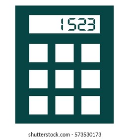 Vector Illustration of Calculator in Dark Green of White Background Icon
