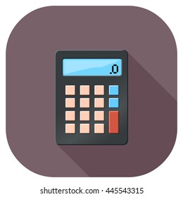 Vector illustration of a calculator flat internet icon.
Calculator icon long shadow.
Calculations internet icon.