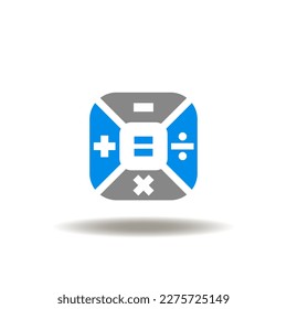Vector illustration of calculator. Icon of accouting. Sign of calculation, mathematical operations. Symbol of tax calculate.