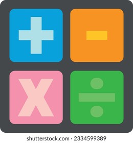 Vector illustration of calculator icon. Addition, subtraction, multiplication and division symbols. Mathematical operations.