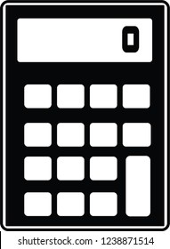 Vector illustration of a calculator icon is black and white on a white background, simple icon