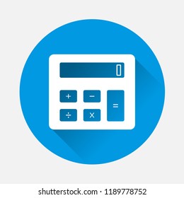 Vector illustration calculator on blue background. Flat image calculator  with long shadow. Layers grouped for easy editing illustration. For your design.