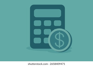 Ilustração vetorial de uma calculadora combinada com um símbolo de dólar, representando cálculos financeiros, orçamento e gerenciamento de dinheiro. Adequado para apresentações ou materiais relacionados aos negócios.