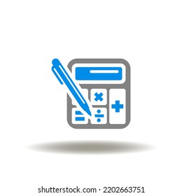 Ilustración vectorial de la calculadora con lápiz. Icono del trabajo de cálculo contable. Símbolo de cálculos e informes financieros.