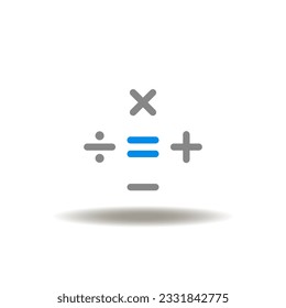 Vektorgrafik des Taschenrechners mit Pluszeichen, Minus, multiply, divide, equals. Symbol mathematischer Operationen. Symbol der Mathematik. Piktogramm der Prüfung, rechnen.