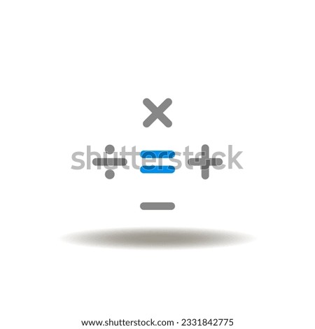 Vector illustration of calculator with plus, minus, multiply, divide, equals sign. Icon of mathematical operations. Symbol of math. Pictogram of audit, calculate.
