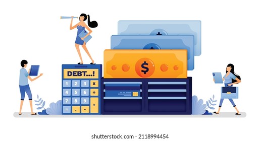 vector illustration of calculator and wallet with outgoing money. indicates expense calculation that is only used for consumptive and short term needs. Can use for web website apps poster banner flyer