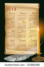 Vector illustration with Calendar for 2014