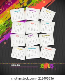 Vector illustration - calendar 2015 with grunge color blots