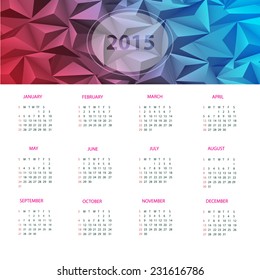 vector illustration calendar for 2015 in the style of geometric pattern