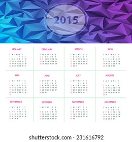 vector illustration calendar for 2015 in the style of geometric pattern