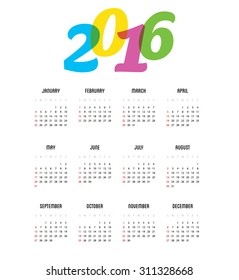 Vector illustration of Calendar for 2016 year