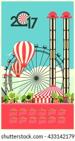 Vector illustration Calendar 2017 with an illustration of an amusement park carnival
