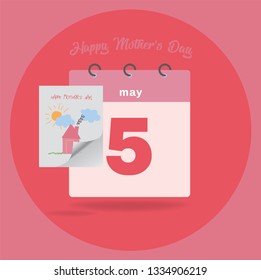 Ilustración vectorial. Calendario del 5 de mayo con sombra. Concepto del día de la madre 