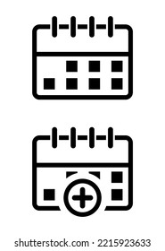 Vector illustration of calendar and add calendar icon on white background.