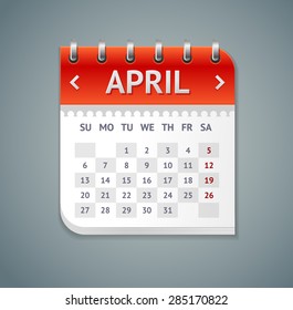 Vector illustration Calendar April isolated on a grey background. Flat Design