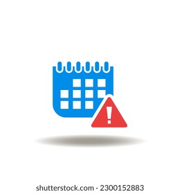 Vector illustration of calendar with attention sign. Icon of deadline extended. Symbol of time end, date, countdown.