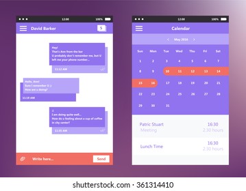 Vector Illustration Of Calendar And Chat Box Interface. Web UI. Flat Style