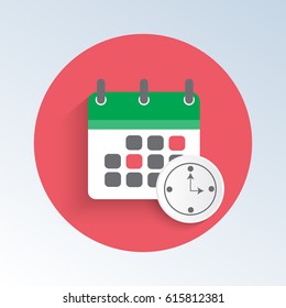 Vector illustration as calendar with clock in the circle as an icon.