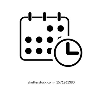 Vector illustration of a calendar and a clock icon, schedule on a white background