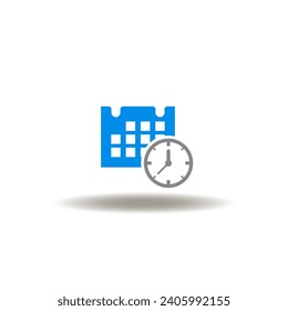 Vector illustration of calendar with clock. Icon of time management. Symbol of meeting date planning. Sign of deadline.