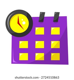 Ilustración vectorial de un calendario con un símbolo de reloj, que representa la programación, la gestión del tiempo y la planificación de plazos para actividades laborales y empresariales.