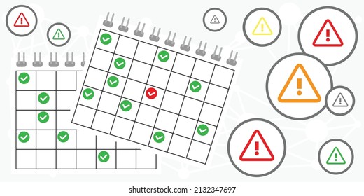 ilustración vectorial de tareas del calendario y completadas con garrapatas y celdas aprobadas