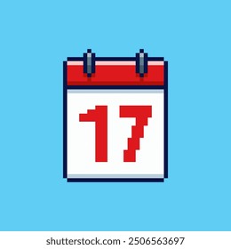 Vector Illustration of calendar date 17 with Pixel Art Design, perfect for game assets themed designs