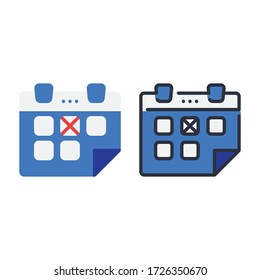 Ilustración vectorial de la fecha del calendario con plegado en el icono o logotipo del borde con estilo de diseño de color plano y lineal