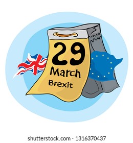 vector illustration calendar with date of march 29 with great britain and european union flags / brexit scheduled event on that day