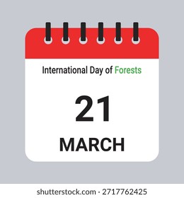 Ilustración vectorial de la fecha del calendario 21 de marzo, Día Internacional de los Bosques sobre Fondo Gris