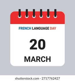 Vector Illustration of Calendar Date March 20,French Language Day on Grey Background