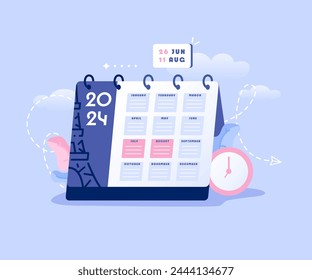 Vector illustration of a calendar with the date of sporting events in July and August 2024. Image of a calendar to help you plan your attendance at sporting events in Paris. Yearly calendar for 2024.