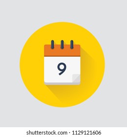 Vector illustration. Calendar day 9. Calendar icon.