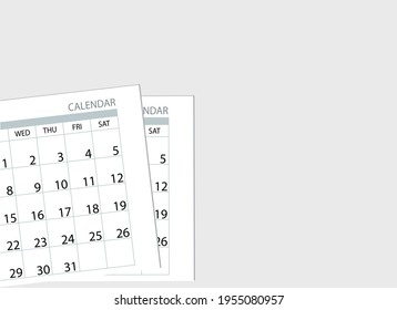 Vector illustration. Calendar with days of the week and dates on the table. View from above