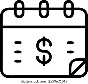 Vector illustration of a calendar with a dollar sign on a date representing financial planning. concept as A crisp vector image showing a calendar page with a highlighted date marked by a dollar sign;